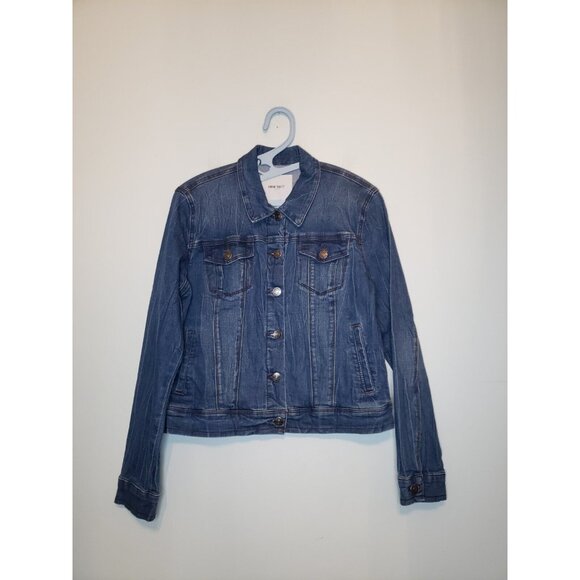 Nine West Jackets & Blazers - Nine West Womens M Trucker Jean Jacket Button Front Blue Denim Pocket Crinkle